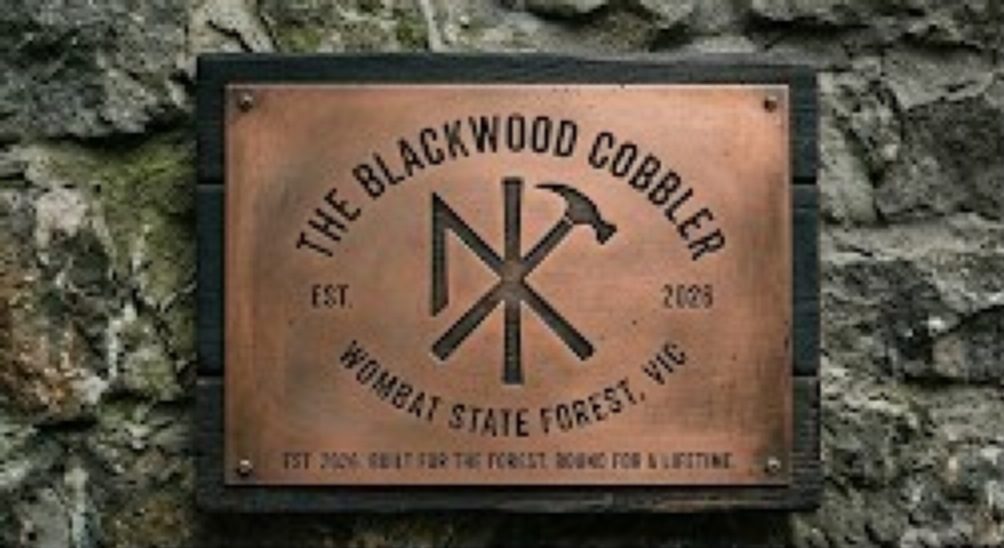 The Blackwood Cobbler copper sign mounted on a stone wall