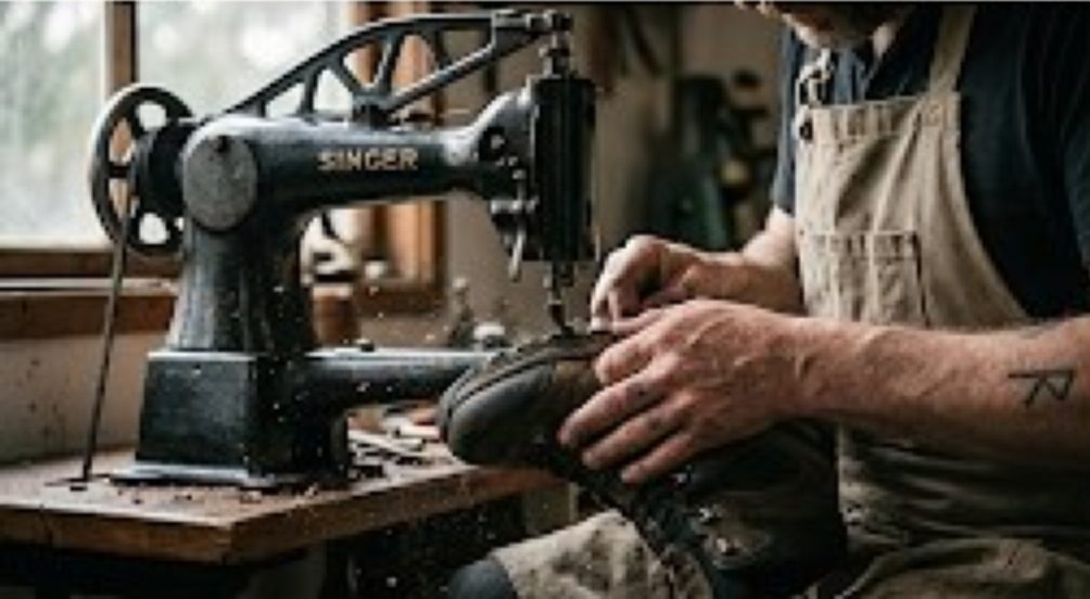 Hand and machine stitching a boot on the old Singer patcher